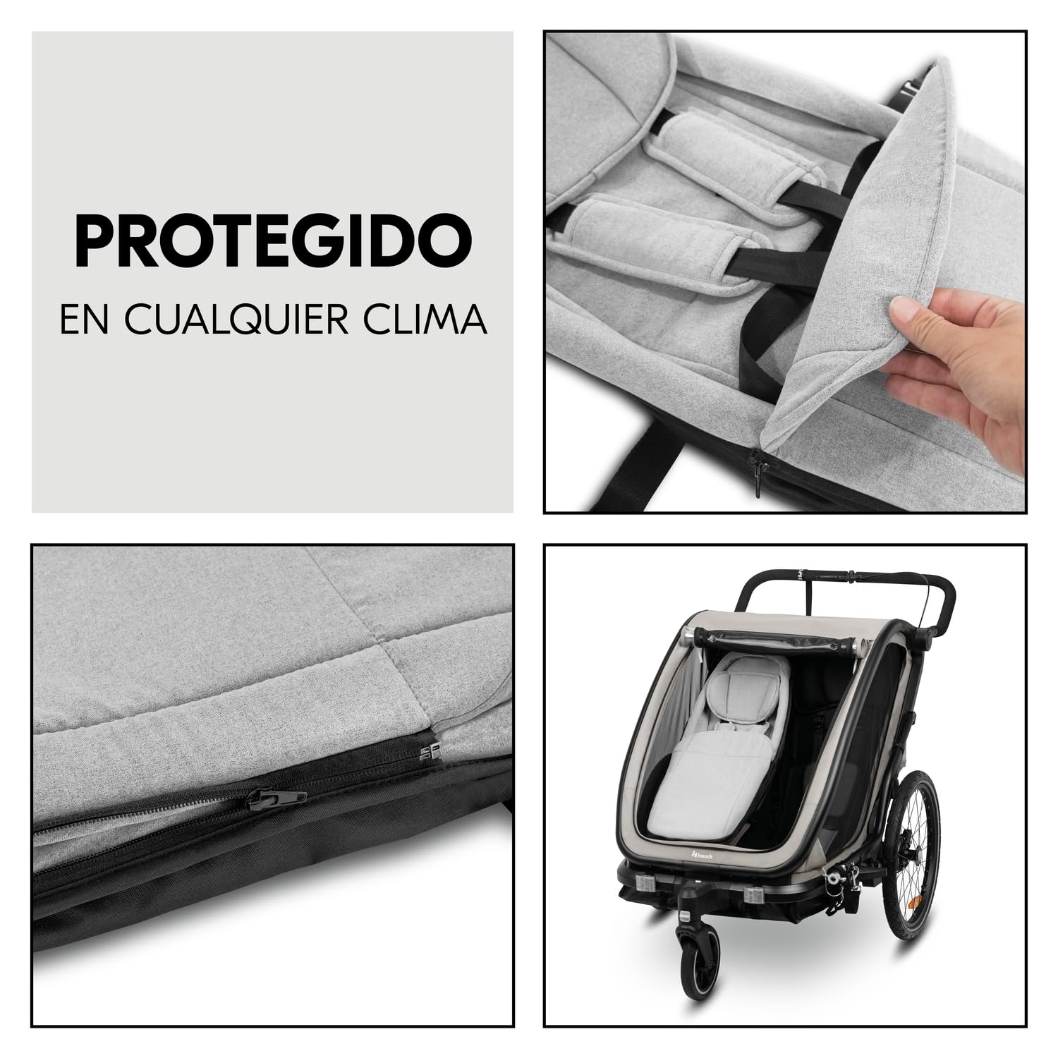 hauck Asiento para Bebé para Remolques de Bicicleta Dryk Duo, Dryk Duo Plus y Bike N Walk Duo - Adaptador para Bebés desde 1 Mes en Modo Carro 6 Meses en modo Remolque Bici - Arnés de 5 Puntos - Gris