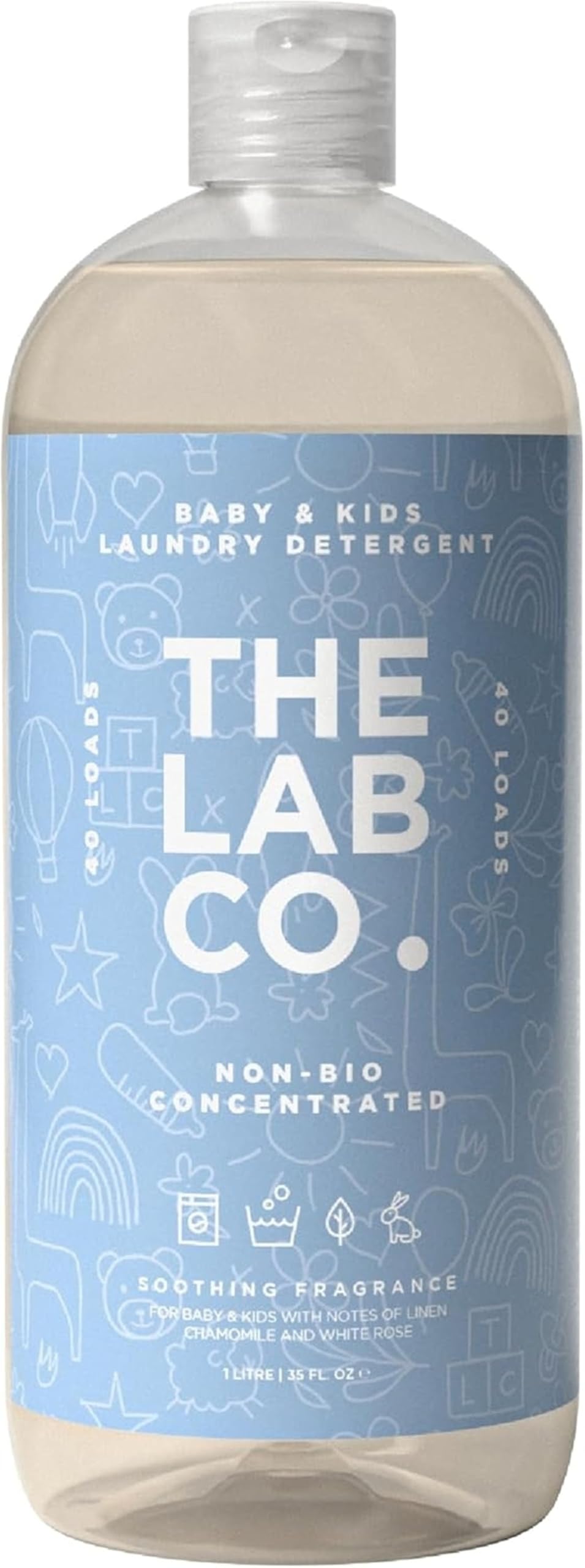 The Lab Co. Non-Bio Concentrated Laundry Detergent | 40 Loads, 1L | Hormone-kind Fragrance | Soothing Linen, Chamomile & White Rose Scent | Plant-Based, Vegan, Cruelty-Free, Sensitive Skin Safe