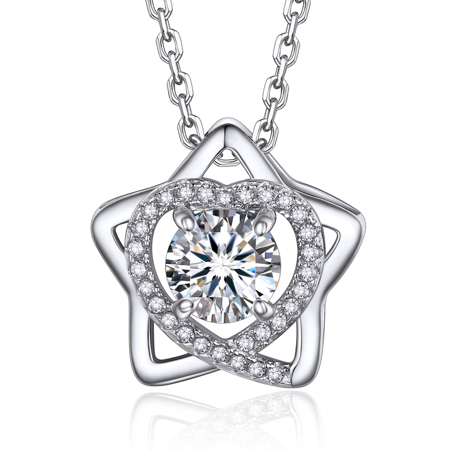 MomentWish Punto Luce Collana, 1Ct Moissanite Diamanti Ciondolo Collana Donna Argento 925 con Certificato Gra Gioielli Regalo Festa della Mamma Donna Compleanno