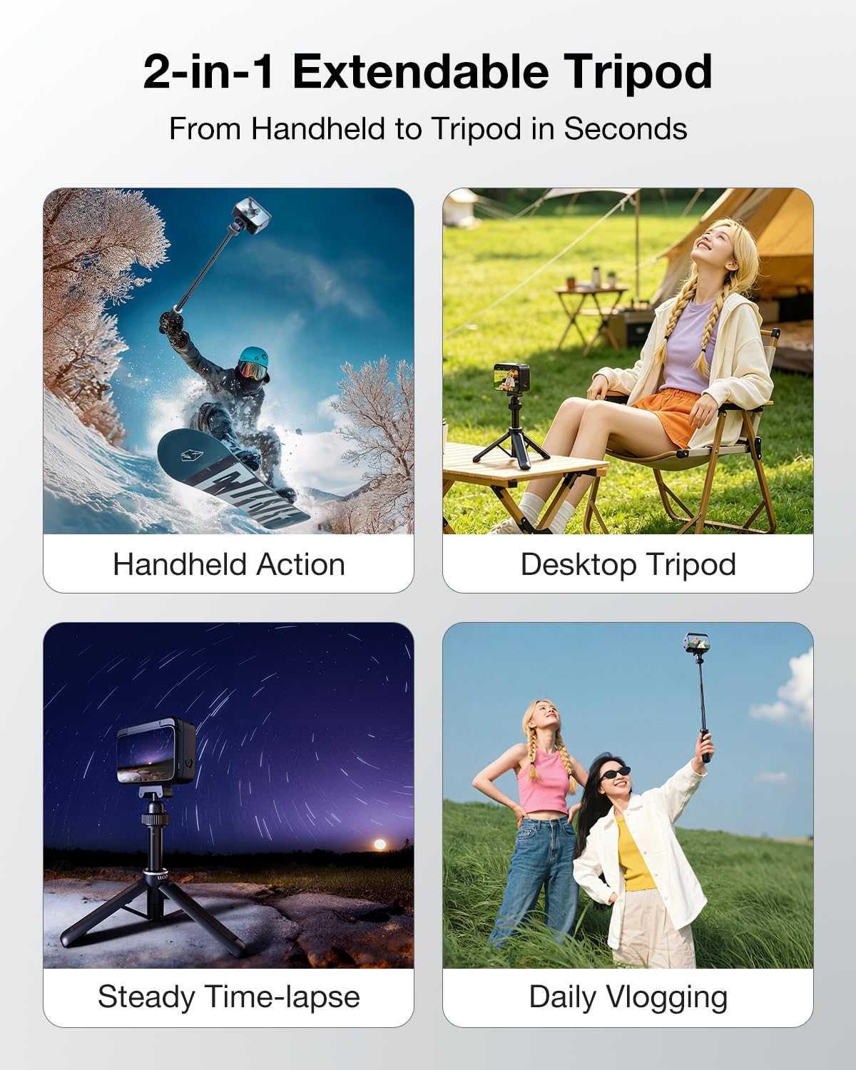 llano 40 cm Magnet-Action-Kamera-Stativ für Insta 360 Ace pro 2/1, X5/X4, Mini-Stativ mit Magsafe-Schnellwechseladapter, Kleiner Selfie-Stick, 360°-Kugelkopf, tragbar, Leichtgewicht, Schwarz