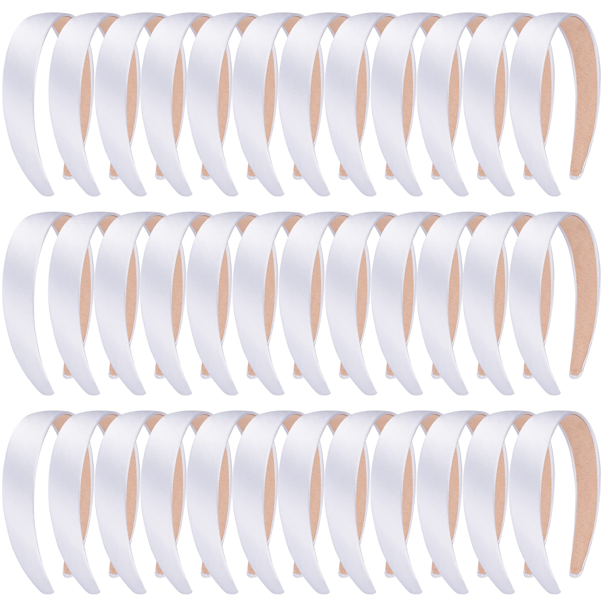 SIQUK 36 White Satin Headbands - 1 Inch Wide Non-slip DIY Headbands for Women