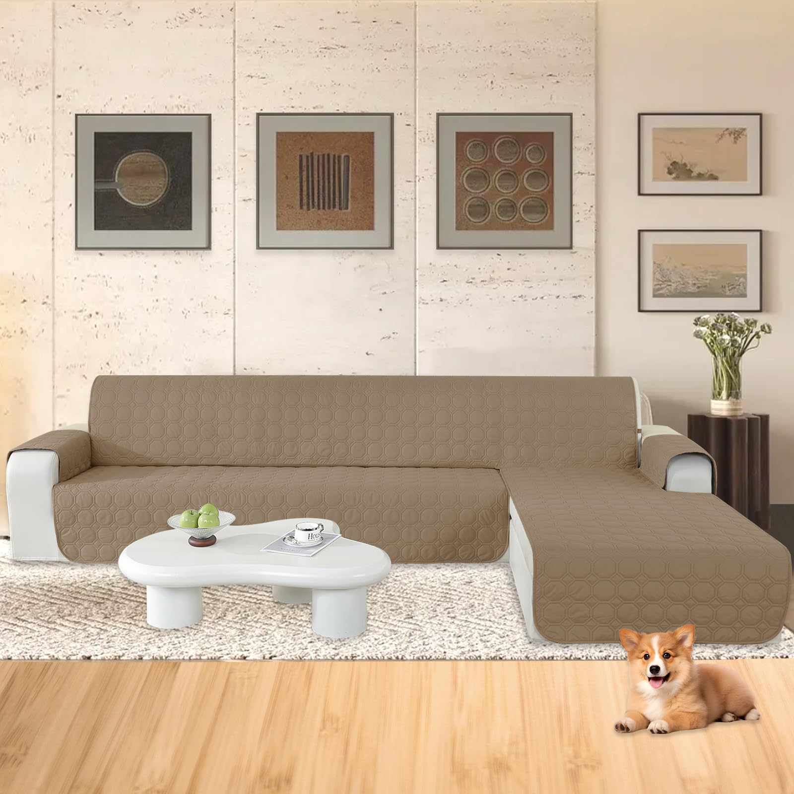 Ystyle Copridivano Impermeabile con Penisola 2 Posti (L 210 CM), Copridivano Angolare Destra/Sinistra Universale Reversibile, Copridivano Chaise longue Antigraffio Antimacchia, Cachi