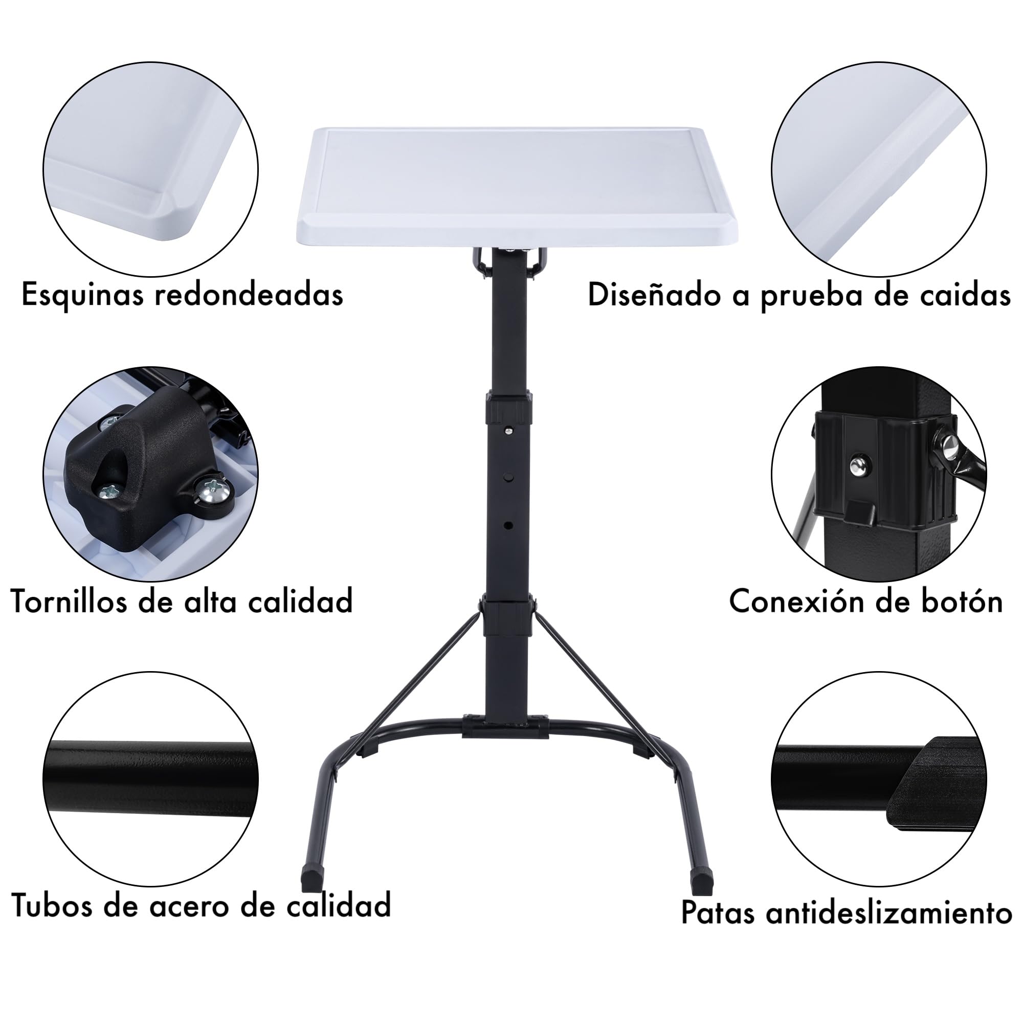 T-LOVENDO.ES Mesa Auxiliar Plegable con Altura Ajustable, Forma de C, con 3 Alturas (de 63,5 a 76 cm), 3 Ángulos Ajustables, para Ordenador Portátil, Lectura, Sofá, Sillón (Blanco)