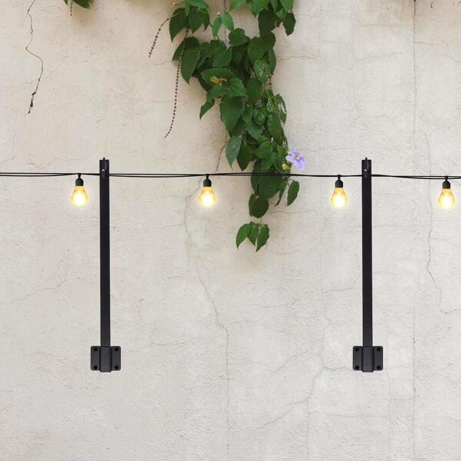 VICASKY Outdoor String Light Poles for Hanging Lights 4pcs Metal Patio Lamp Posts with Flange Base for Backyard Deck Fence Outdoor Party and Garden Lighting