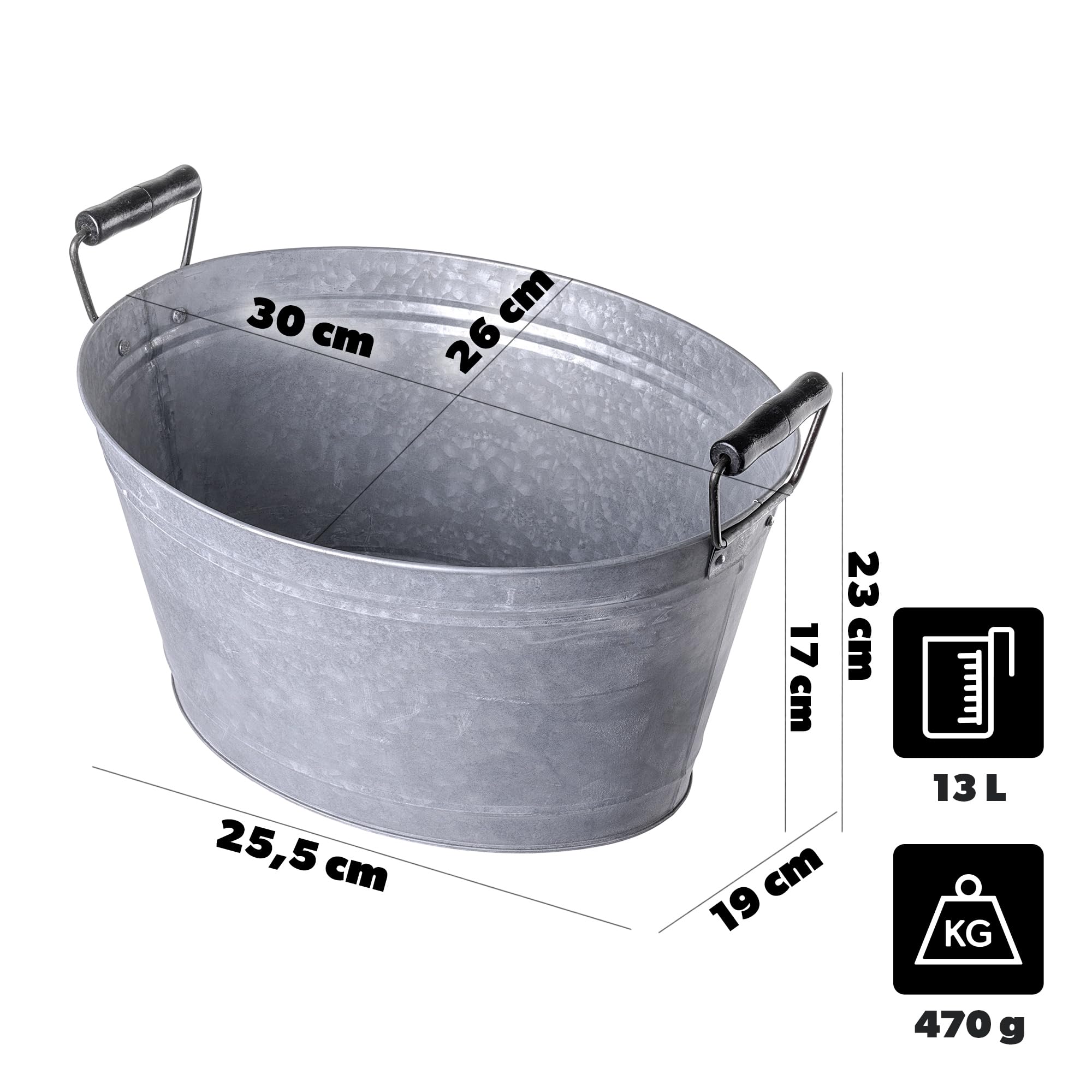 KADAX Zinkwanne 13L für Garten, Pflanzwanne aus verzinktem Stahl, Metall Wanne mit Griffen, ideal als Miniteich, Getränkekühler & Blumenschale (Silber)