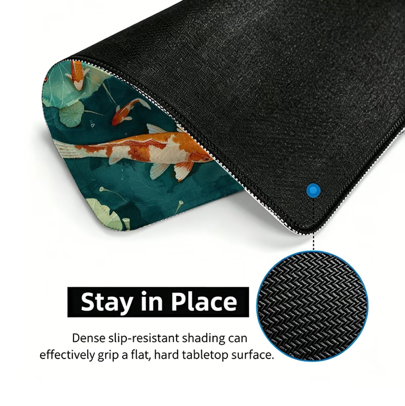 Pez Alfombrilla Ratón XXL 150x80 cm Mouse Pad Grande Gaming Hoja De Loto Alfombrilla Escritorio Antideslizante, Protector de Mesa para Ordenador y Teclado, Alfombrilla Gamer con Bordes Cosidos W6-417