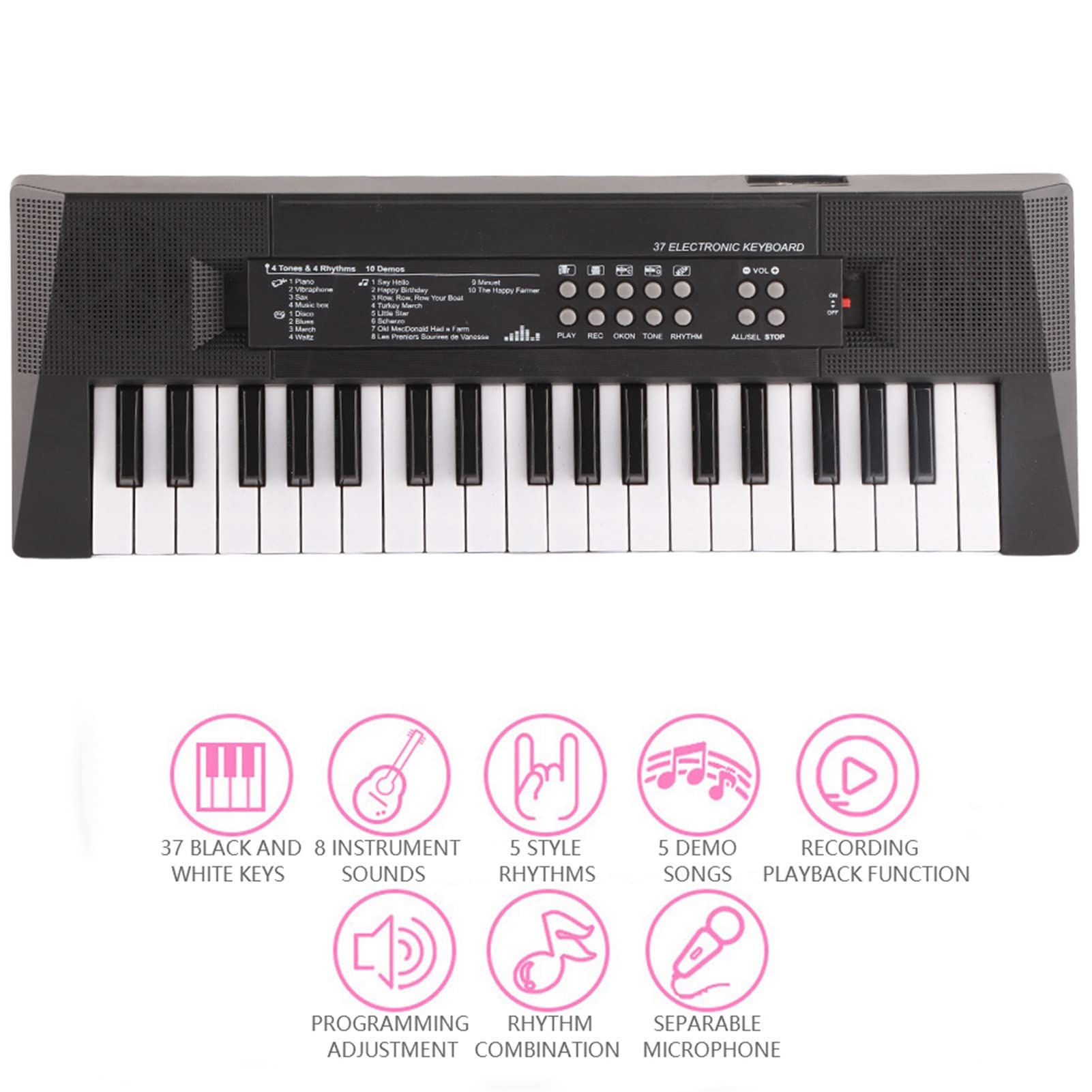 Tastiera Elettronica da 2 Pezzi a 37 Tasti, Giocattoli per Pianoforte Digitale Elettrico Portatile per Bambini con Funzione di Registrazione del Microfono per Ragazzi e Ragazze