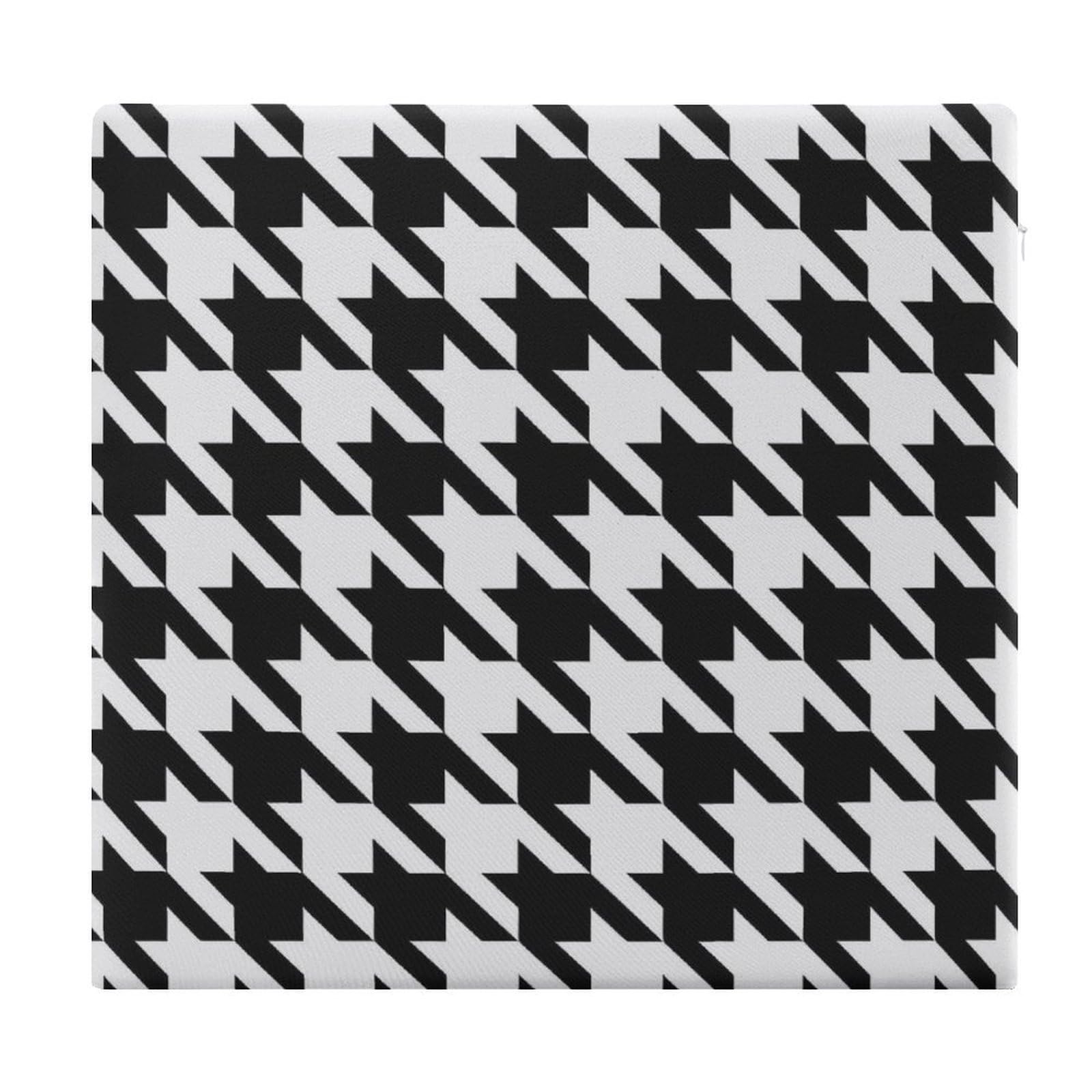 Coussin de chaise carré pied-de-poule noir 38x35 cm avec mousse à mémoire de forme amovible