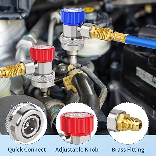 Miniatura 7 de Boltigen Adaptador R134a, kit de adaptadores AC R134A, kit de accesorios de adaptador 134a con autosellado y punción R134a grifos de lata, para
