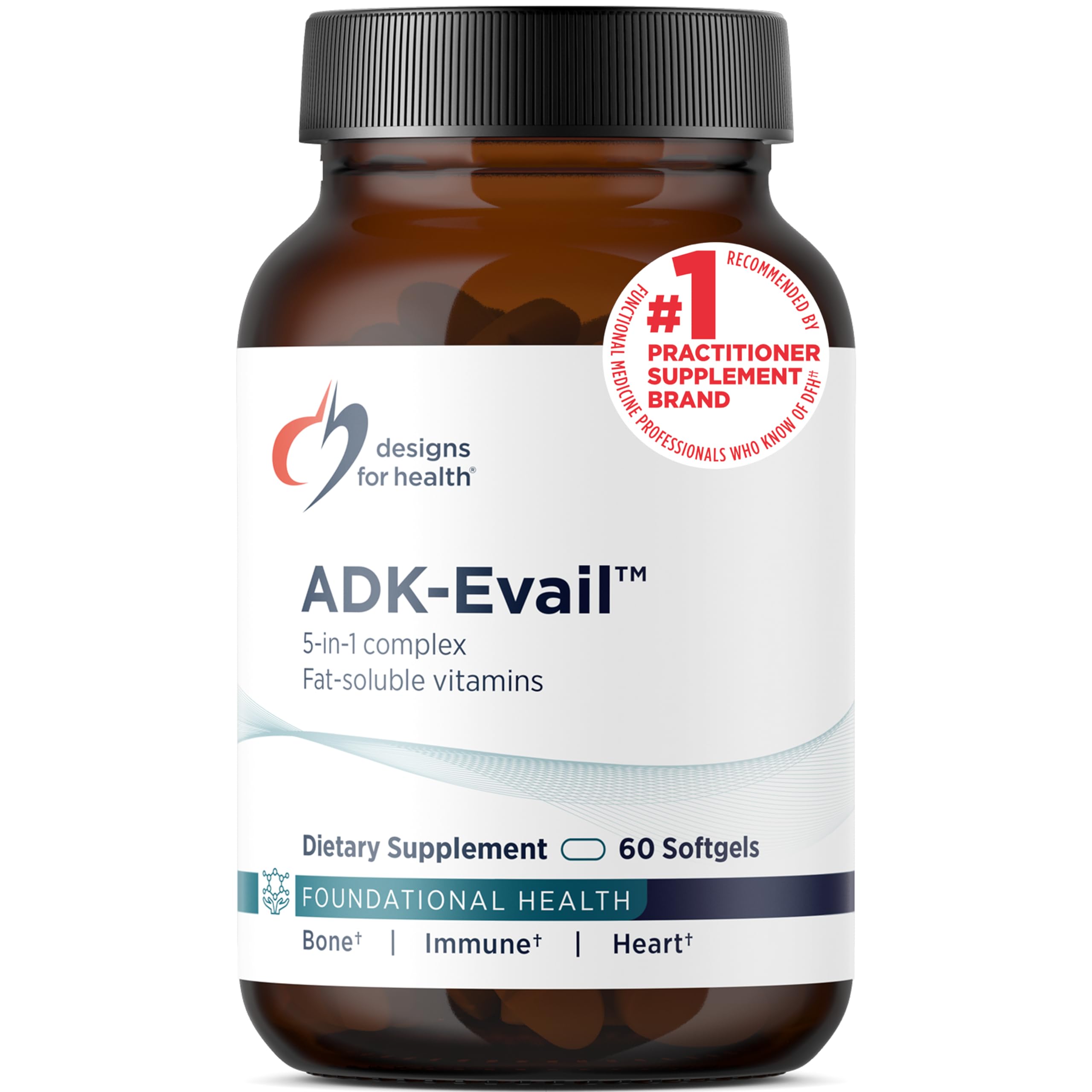 ADK Evail - 5000 IU VIT D3 with Vitamins A, E (Annatto Gamma Delta Tocotrienols), K (K1 + K2) - Fat Soluble Vitamin D Complex - Bone + Immune Support - Non-GMO (60 Softgels)