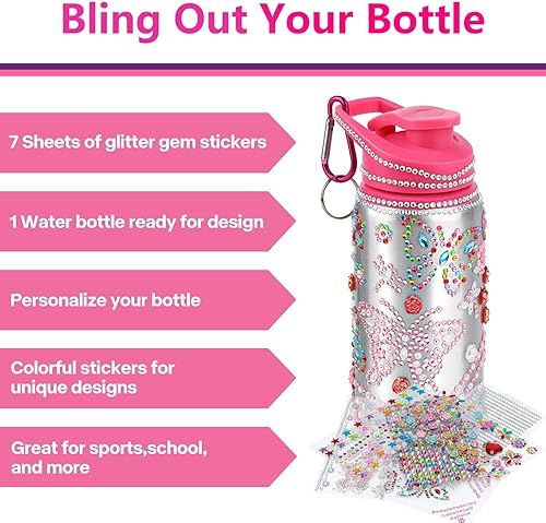 Miniatura 20 de Regalo para niños, decora tus propios kits de botellas de agua para niñas de 4-6-8-10-12, calcomanías de gemas de sirena, manualidades, divertidos