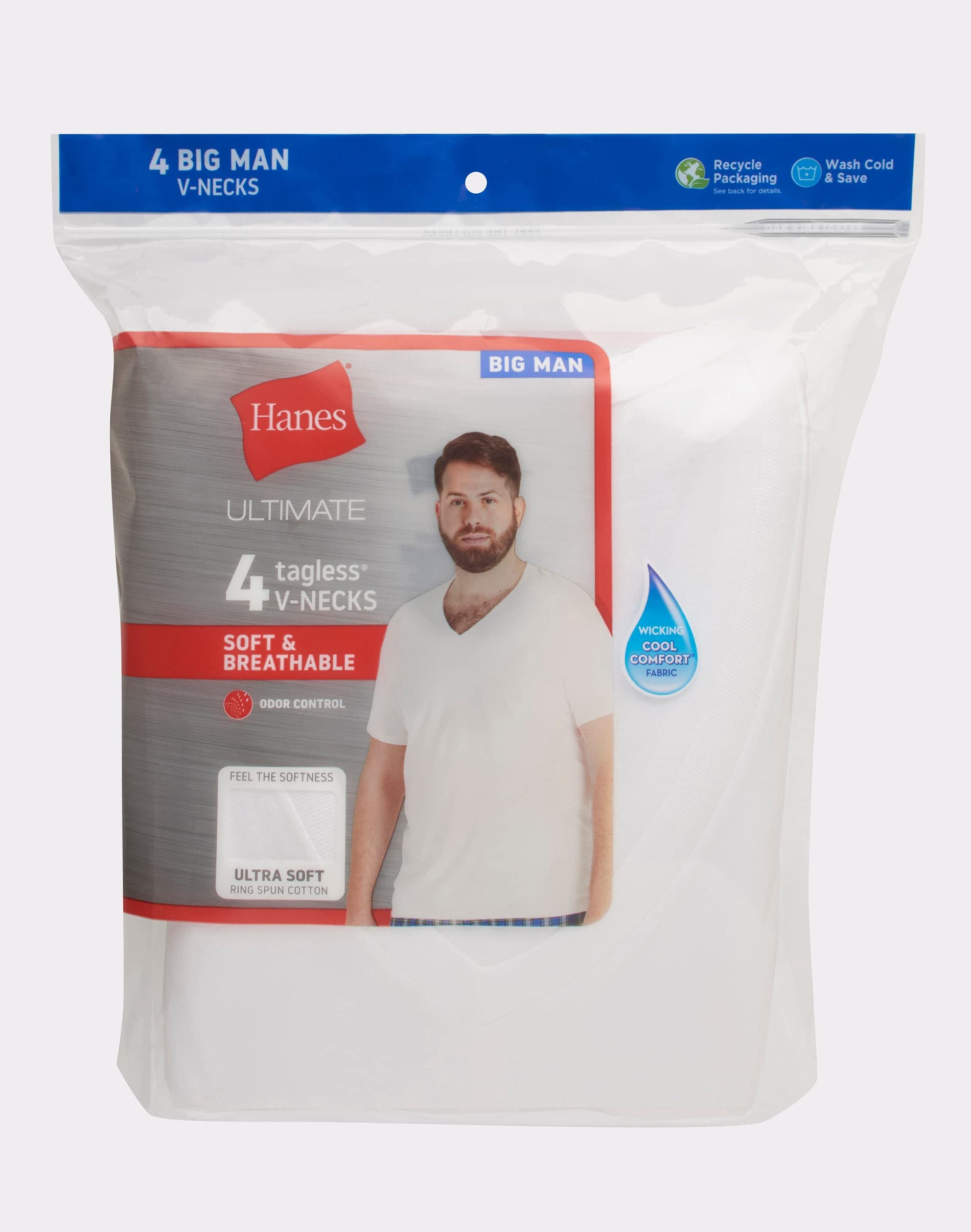 Hanes Ultimate Big V-Neck T-shirt bianca da uomo, confezione da 4