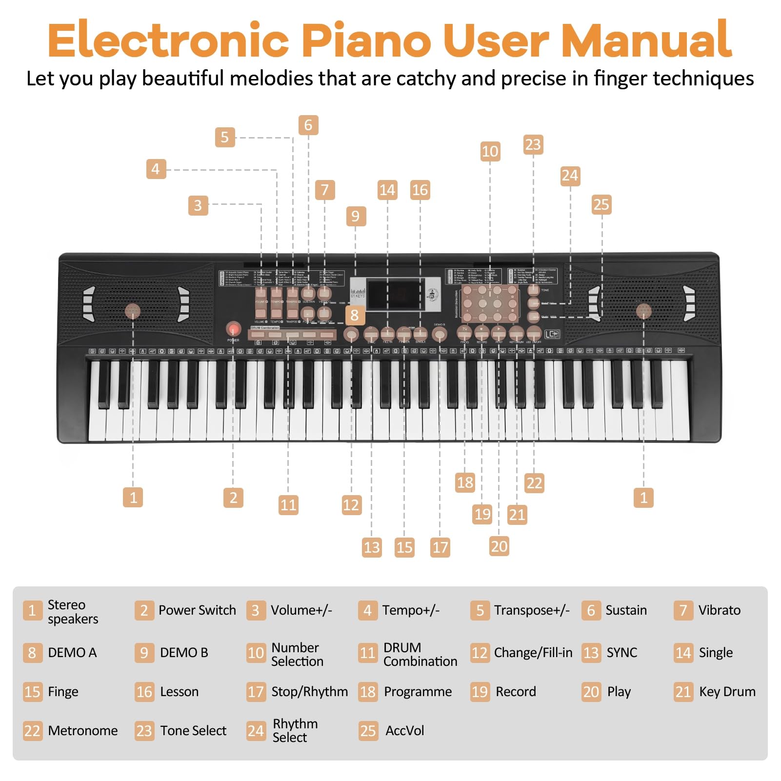 Elektrisches Keyboard 61 Tasten, Keyboard Piano mit Mikrofon Lautsprecher und Notenständer, Anfänger Digitalpiano mit Leuchttasten, 300 Klangfarben und Rhythmen Schwarz EU