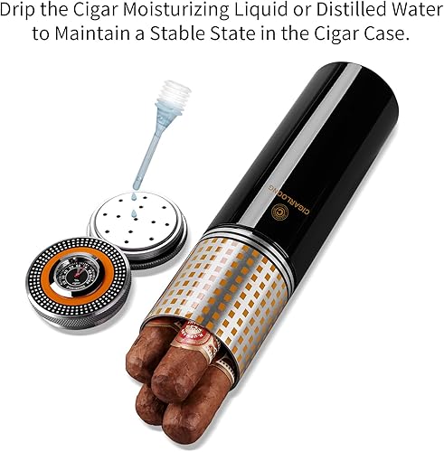 Miniatura 4 de Caja de humidor de cigarros de viaje, caja de metal portátil con tapa hermética, a prueba de olores, humidificador integrado para control de