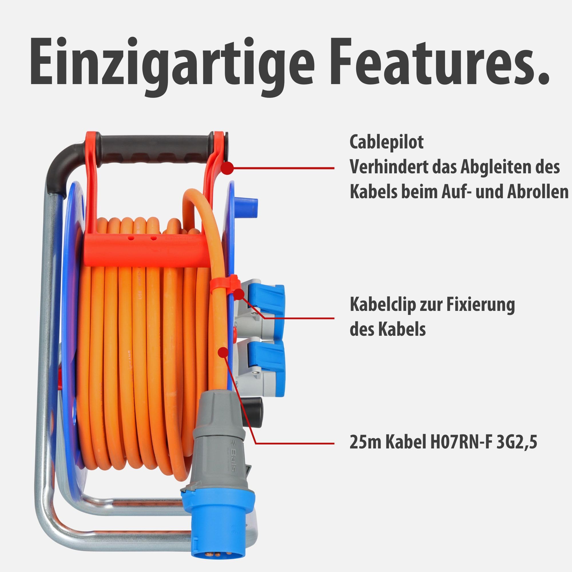 Brennenstuhl CEE 230V Camping-Kabeltrommel (25m H07RN-F 3G2,5 Kabel in orange, Kabeltrommel mit 2 CEE-Steckdosen, für den ständigen Einsatz im Außenbereich IP44, Made in Germany)