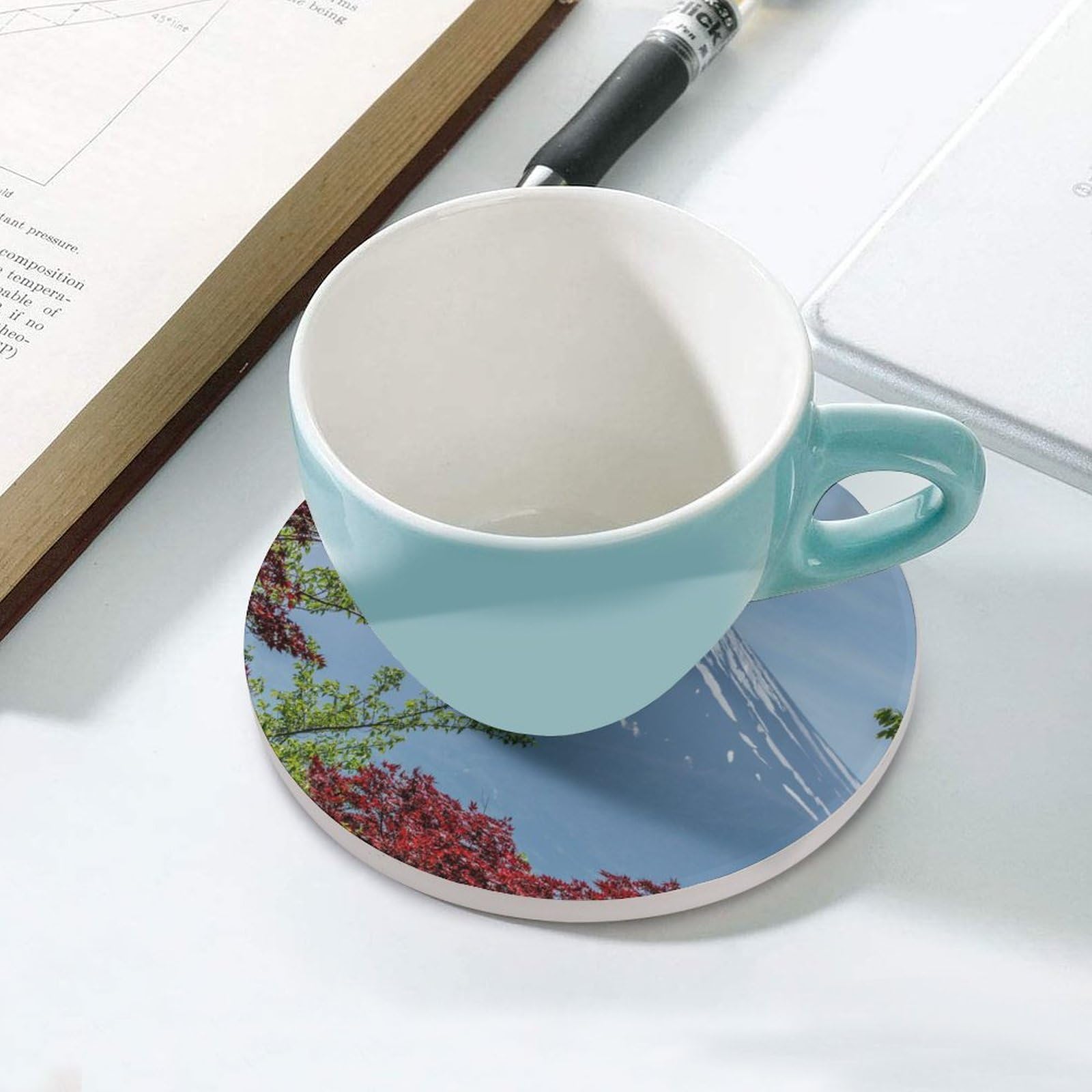 Juego De 6 Posavasos Con Soporte, Posavasos De Cerámica Absorbentes Con Base De Corcho, Paisaje De Palmeras De Playa Y Puesta De Sol, Se Ajusta A Todas Las Tazas, Tapete De