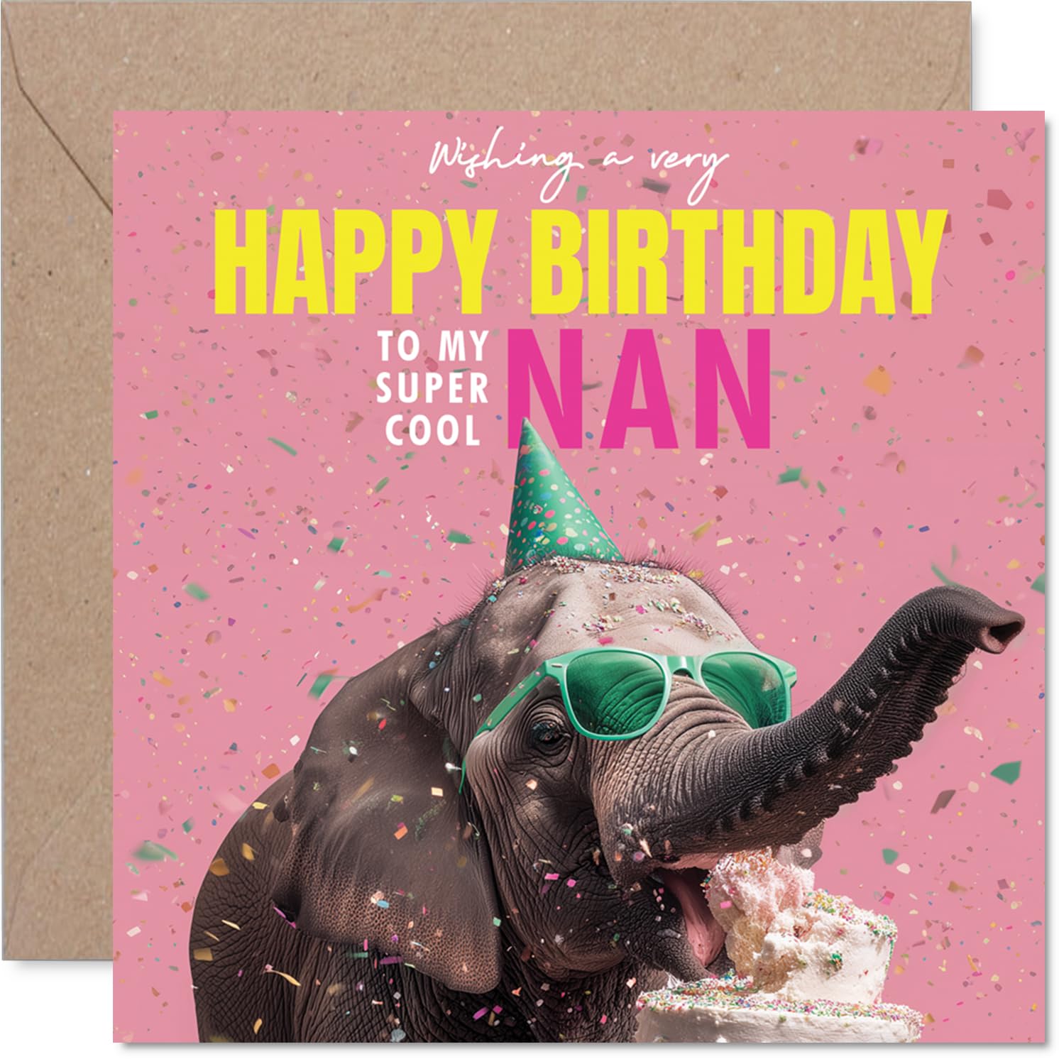 Nan Birthday Card - Elephantastic Birthday - Happy Birthday Card for Nan from Grandson Granddaughter, 145mm funny elephant Bday Greeting Cards