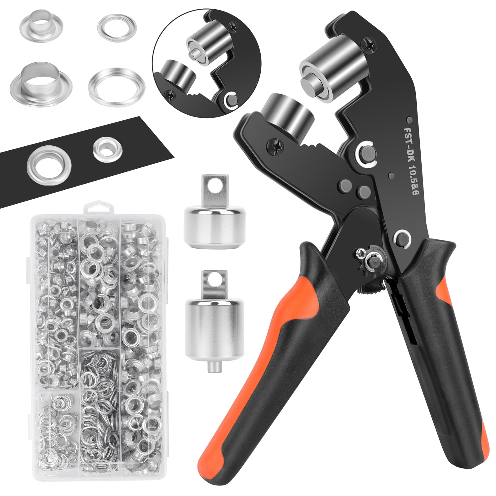Eyelet Riveter, Eyelet Kits for Tarpaulins with 500 Eyelets (10.5 mm and 6 mm Diameter, Professional Eyelet Pliers for Canvas, Leather, Cardboard, PVC Fabric)