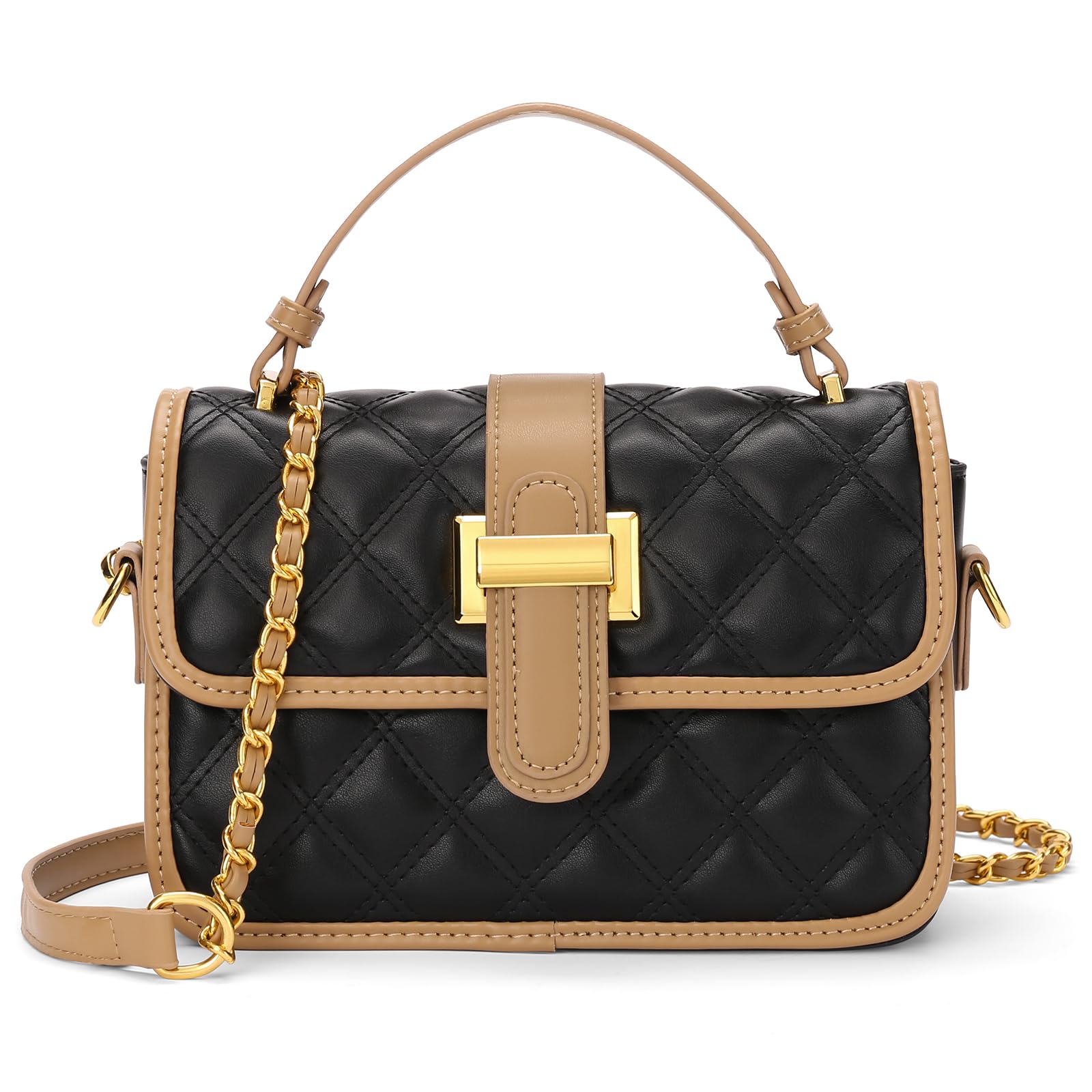 GAEKEAO Quilted Crossbody Purses for Women Vegan Leather Satchel Handbag Small Trendy Ladies Shoulder Bags with Chain Strap