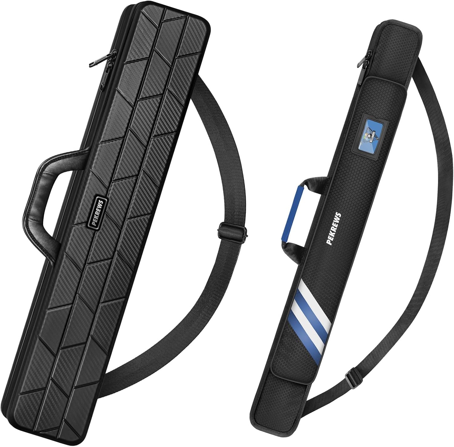 1x1 Soft Cue Bag Blue & 4x4 Hard Pool Cue Case Carbon Black Set