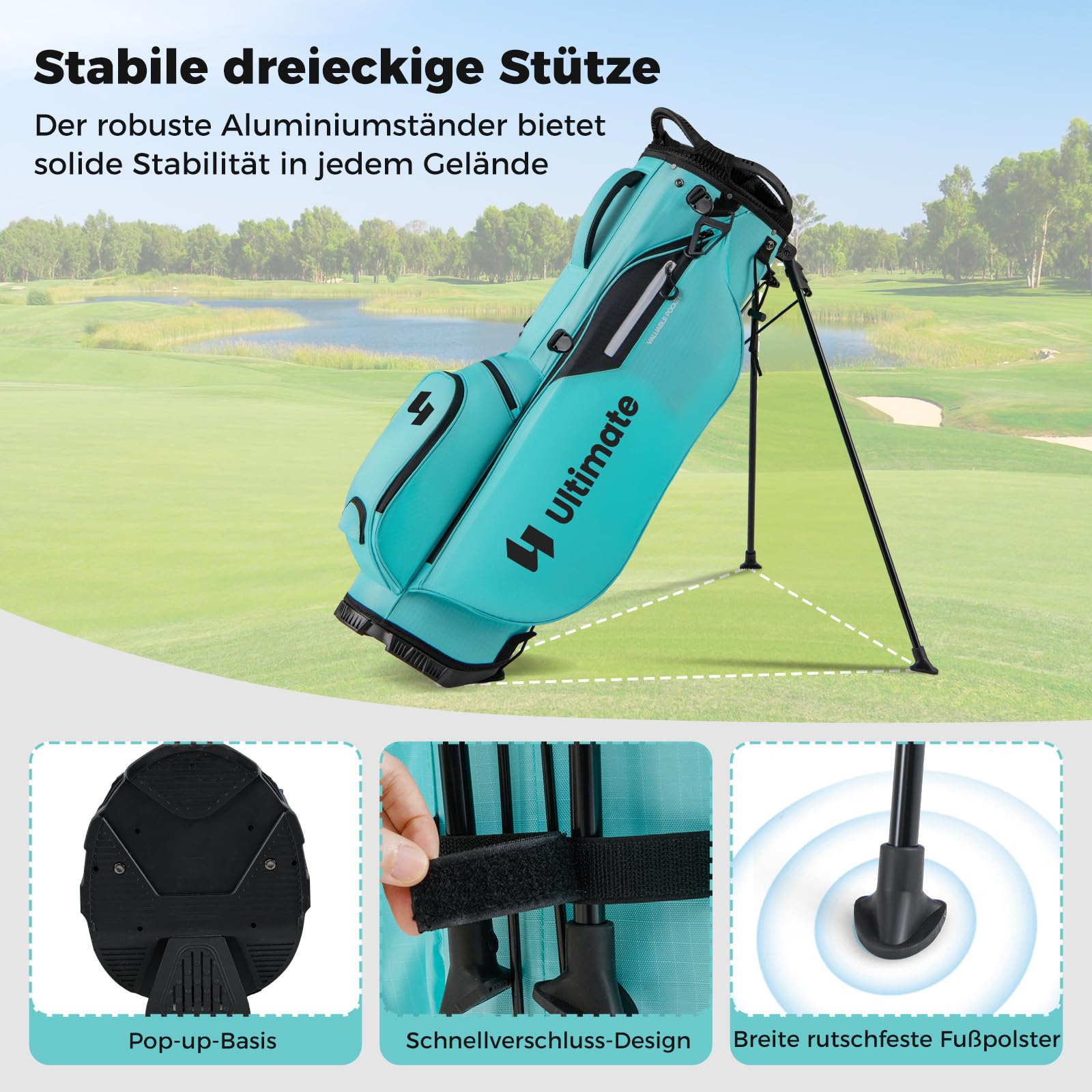 COSTWAY Golf Standtasche, Golf Bag mit 8 er Unterteilung & Regenhaube, leichte Golftasche mit 5 Taschen & Standfüßen, Pencil Bag tragbar für Herren, Damen