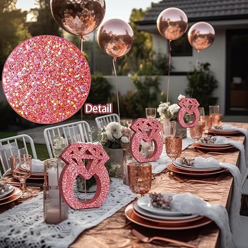Miniatura 3 de Eploger Decoraciones de compromiso, anillos de diamantes con purpurina de oro rosa para decoración de mesa, decoraciones de despedida de soltera,