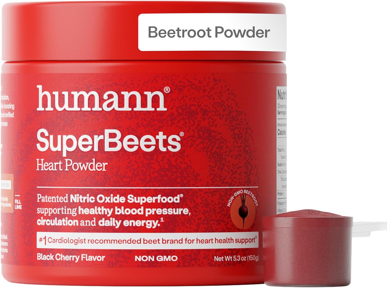 Humann SuperBeets Beet Root Powder - Non-GMO Beetroot Superfood - Nitric Oxide Supplement for Heart Health, Circulation & Blood Pressure Support - Black Cherry, 30 Servings