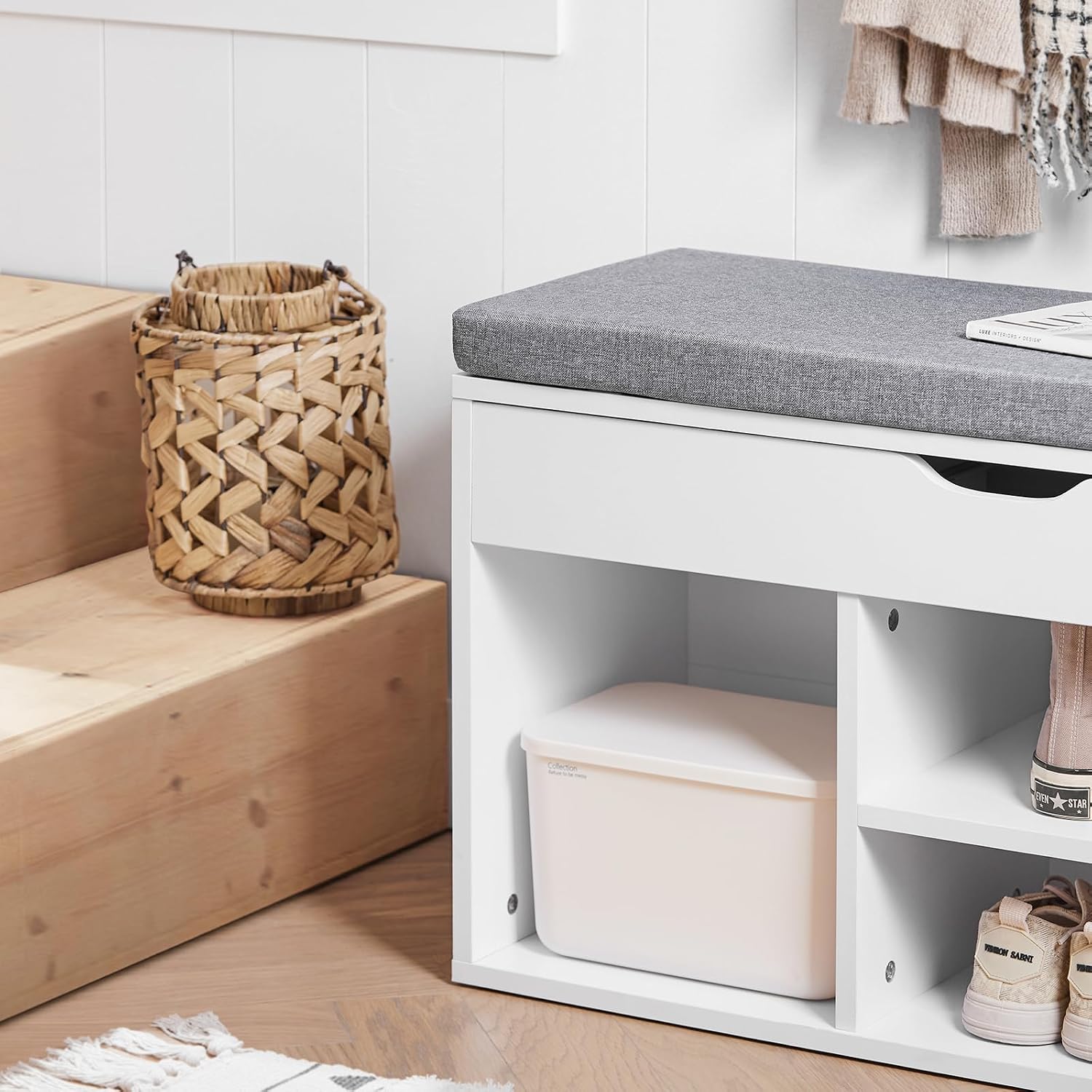Close-up of boot compartment in SoBuy FSR45-HG Shoe Bench