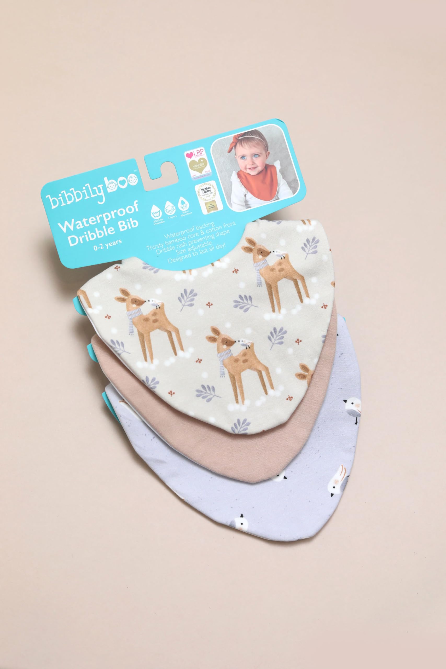 Bibbilyboo Waterproof Baby Dribble Bib, 3 Pack, 0-2 Years, Highly Absorbent & Naturally Antibacterial, Adjustable - Image 2
