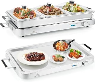 RELAX4LIFE 3 in 1 Warmhalteplatte, 9L Elektrischer Warmhaltebehälter, 450W Buffetwärmer, Speisebehälter Edelstahl mit 3 Speisewärmer, 50℃ bis 150℃ Temperaturregler, Ideal für Partys & Restaurants