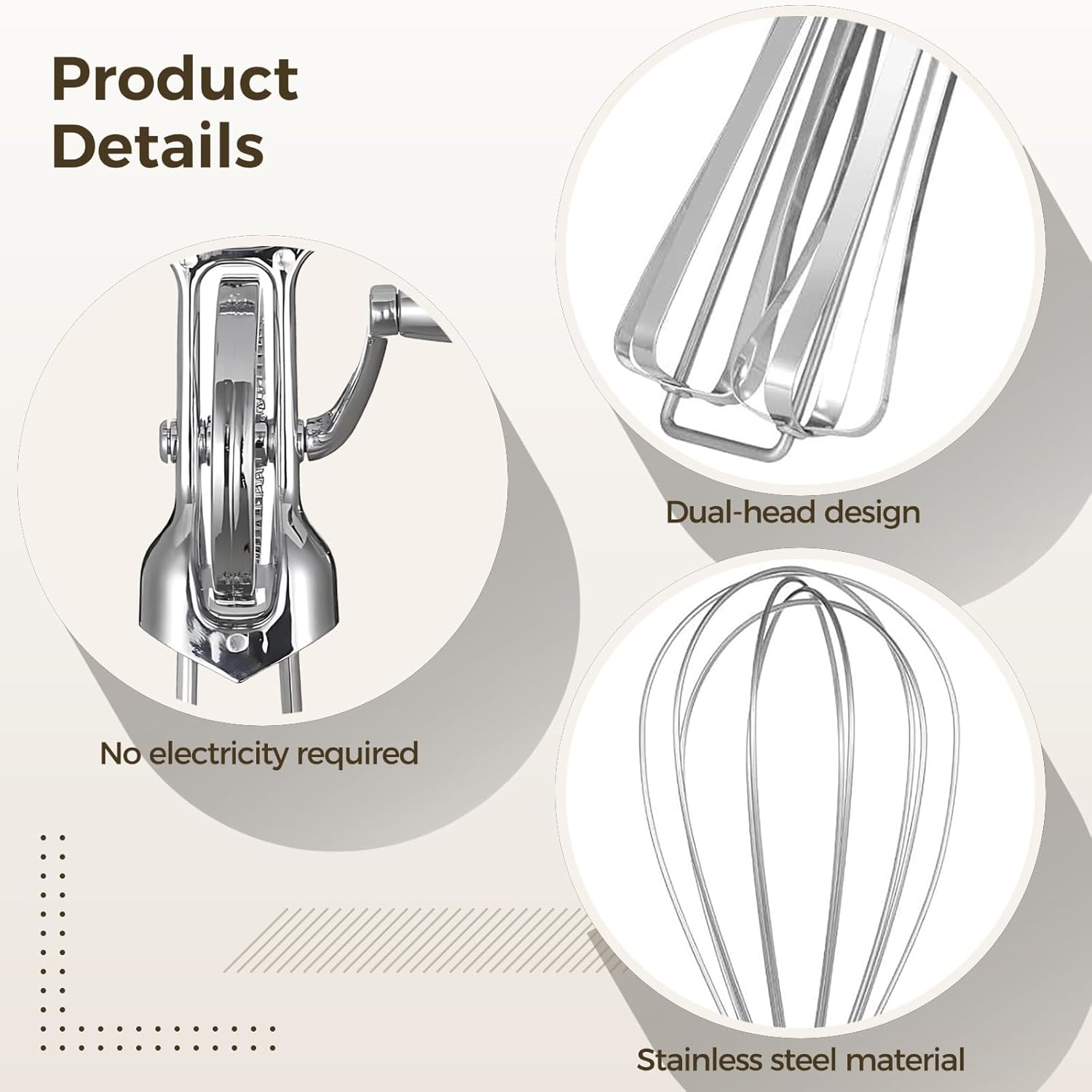 4 Pcs Egg Beater Set with Hand Crank Mixer, Whisk, Brush & Spatula, Stainless Steel Manual Hand Mixer for Blending and Mixing