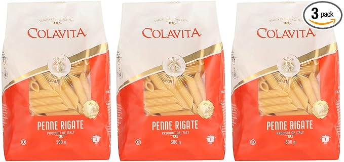 Penne Rigate Italian Durum Wheat Pasta Pouch, 3 x 500 g