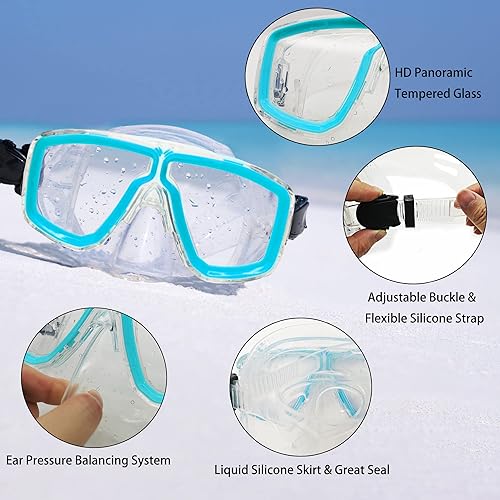 Miniatura 2 de Equipo de esnórquel para adultos con aletas, equipo de buceo para adultos, juegos de esnórquel de viaje profesional con aletas, máscara de buceo