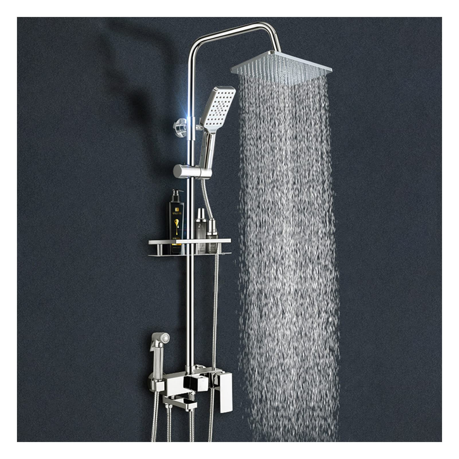 SBCGFY All Metal Dual Square Shower Head Combo Rain Shower Head/Handheld Showerhead With 4 Function Switching, Chrome,
