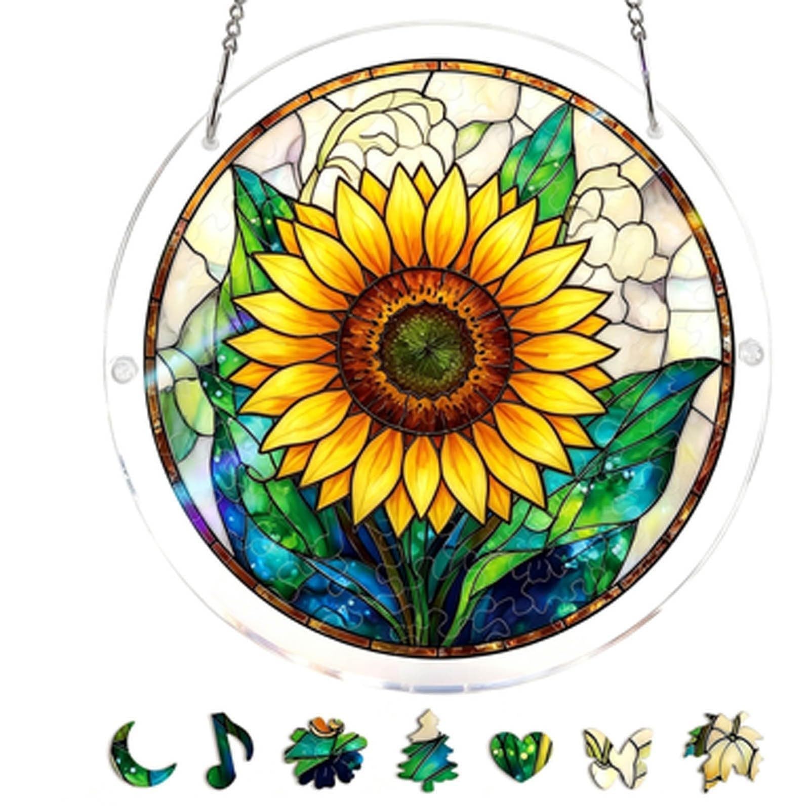83 Pieces Hanging Acrylic Suncatcher Puzzle,DIY Acrylic Jigsaw Puzzle for Adults, 2mm Transparency Acrylic, Acrylic Suncatcher Puzzles for Doors Garden Window (Sunflower, 7 Inches) — image 1