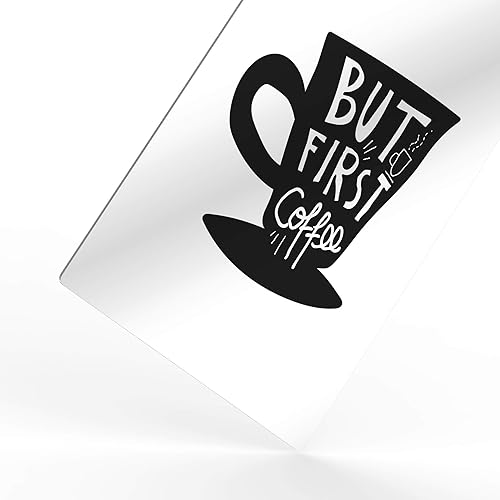 Miniatura 3 de HB Art Design Taza con texto en inglés "But First Coffee" (But First Coffee Quote - Taza en blanco y negro) con impresión de metal, arte de pared de