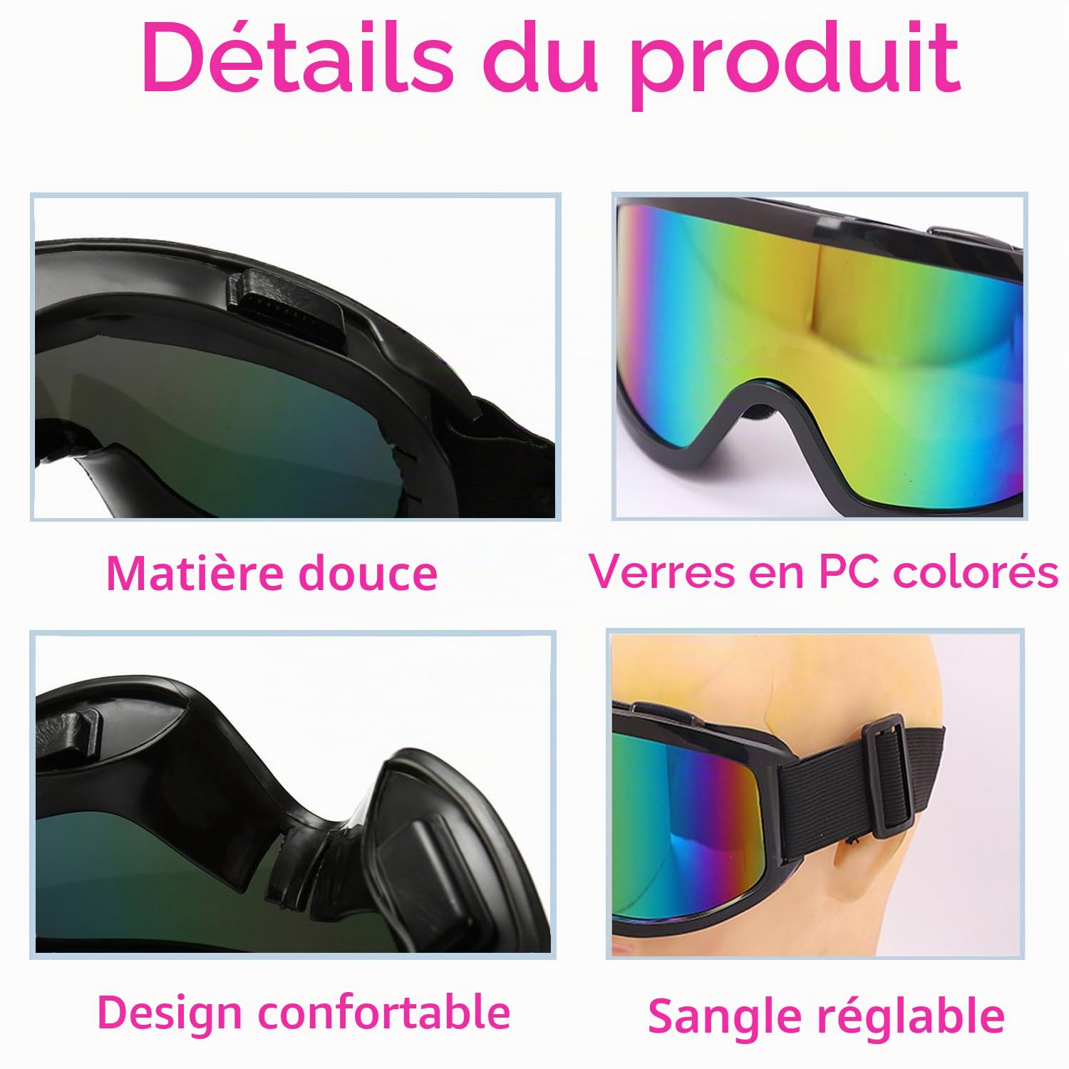 Lunettes de ski, de snowboard, de ski, anti-buée, de protection UV, pour activités de plein air, ski, cyclisme, snowboard, randonnée, protection des yeux, unisexe
