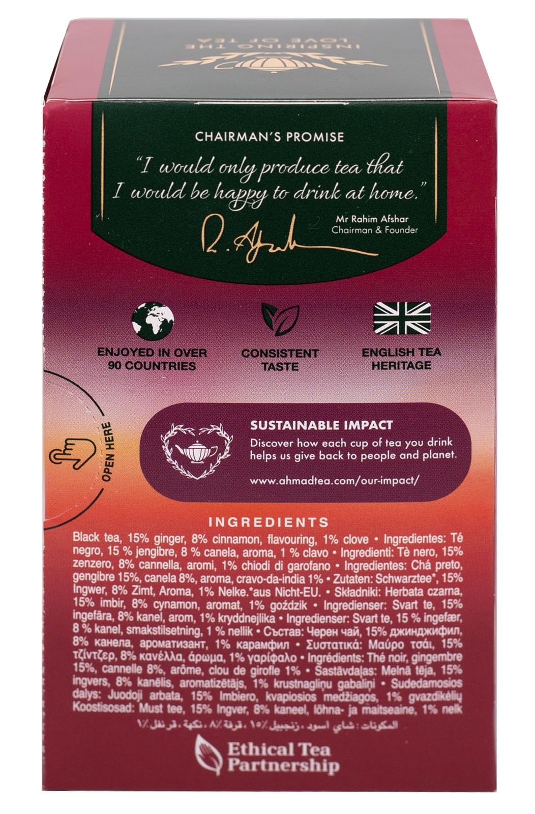 Ahmad Tea Chai Spice Té Negro con Jengibre Canela y Clavo 20 Bolsitas 40g