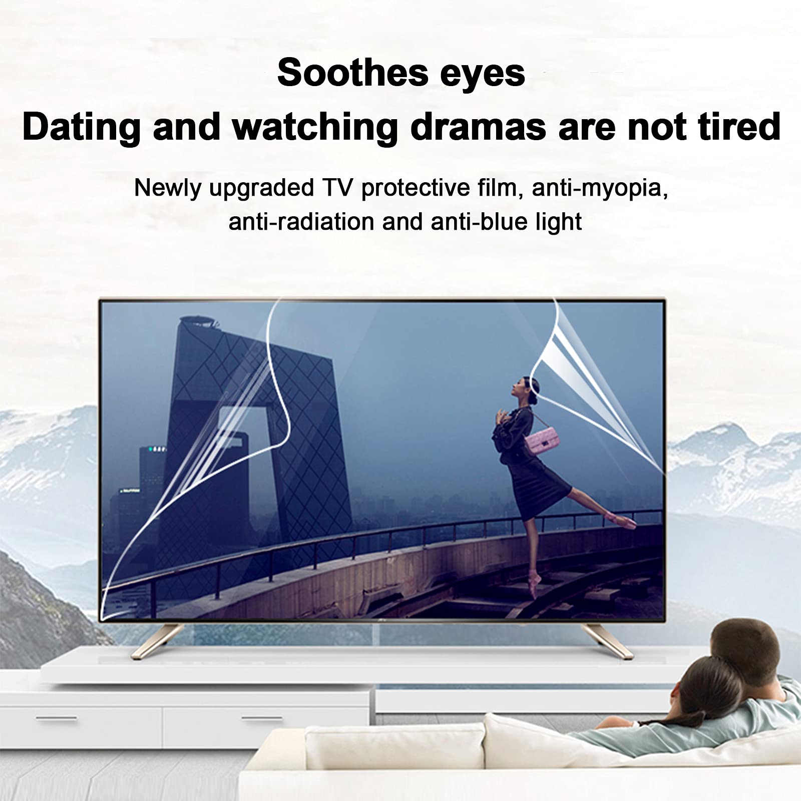 Frosted Film TV-schermbeschermer 65 inch Anti Blu Ray Anti-glare Anti-vingerafdrukfilm Verlicht oogvermoeidheid voor LCD, LED, OLED, QLED 4K HDTV,Matte-65in(1440X809) mm