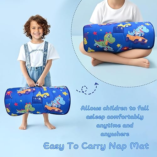 Miniatura 6 de Cloele Tapete para siesta para niños pequeños con almohada, saco de dormir de 53 x 21 pulgadas, para niños de 3 a 7 años, tapete para siesta