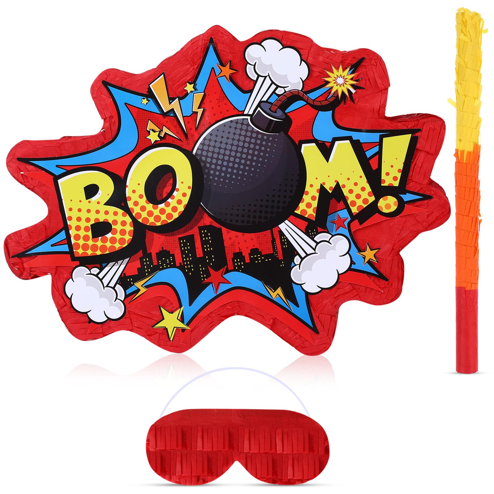 Suilung Red Boom Party Piñata Comic Book Hero Bundle Birthday Decor Party Piñata Decorations for Hero Themed Birthday Games Girls Boys Teens