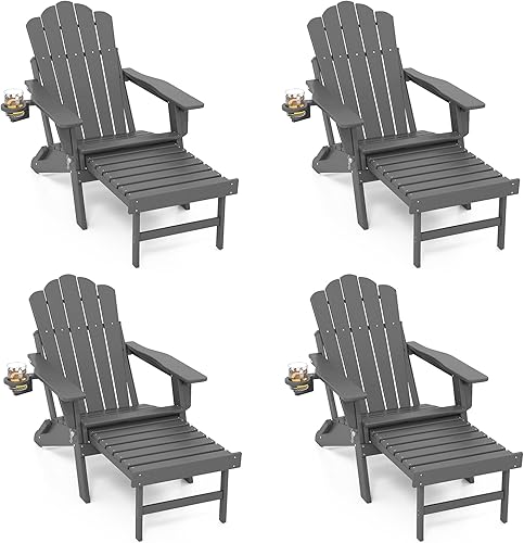 Miniatura 66 de FOOWIN Adirondack - Silla Adirondack con otomana retráctil, silla Adirondack plegable ajustable de polietileno de alta densidad con bandejas 4 en 1