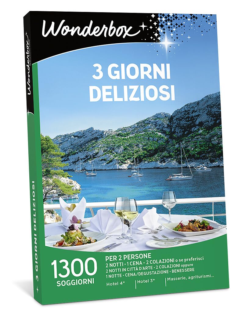 WONDERBOX - Cofanetto Regalo - 3 Giorni Deliziosi - per 2 Persone | 2 notti + 1 cena + 2 colazioni - Più di 1300 soggiorni - Hotel 4* e 3*, agriturismi, masserie