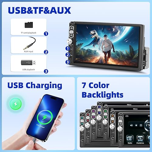 Miniatura 5 de Estéreo de coche con pantalla táctil de un solo DIN con Apple Carplay Android Auto Bluetooth 7 pulgadas HD Radio de coche con cámara de respaldo