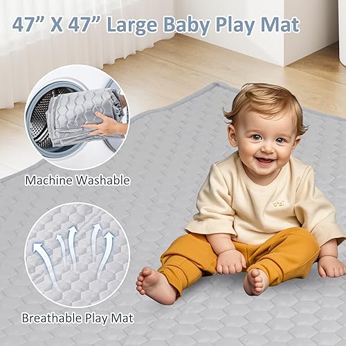 Miniatura 3 de INFANS Corralito plegable para bebés con alfombra, patio grande de 50 x 50 pulgadas para bebés con 50 bolas oceánicas, 4 manipuladores, bolsa de