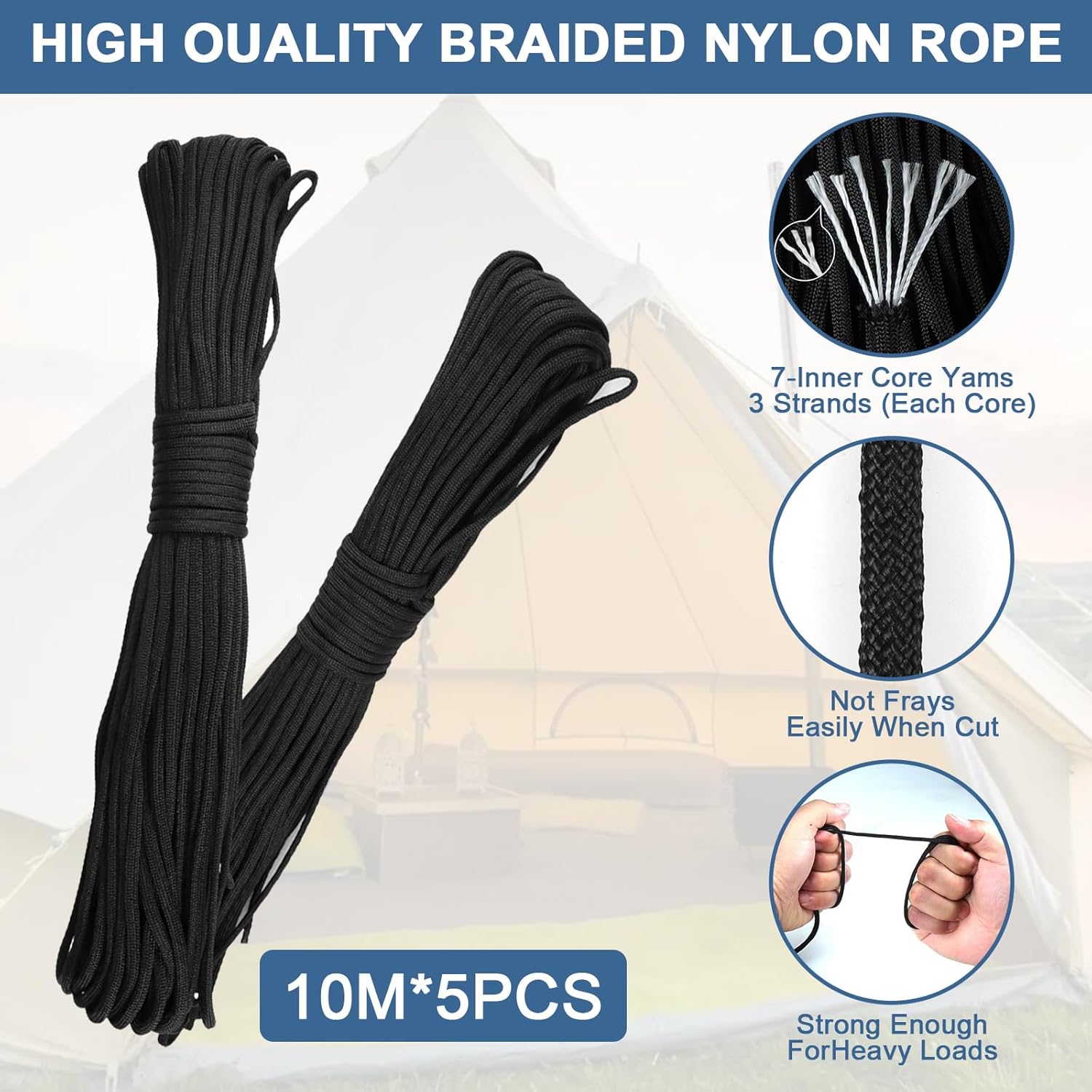 Pond Fountain Aerator Installation Accessories: 5 Metal Ground Stakes and 5 101-foot Braided Nylon Guy Ropes with Stakes and Ropes, Suitable for Camping Tents, awnings, and Fountain aerators