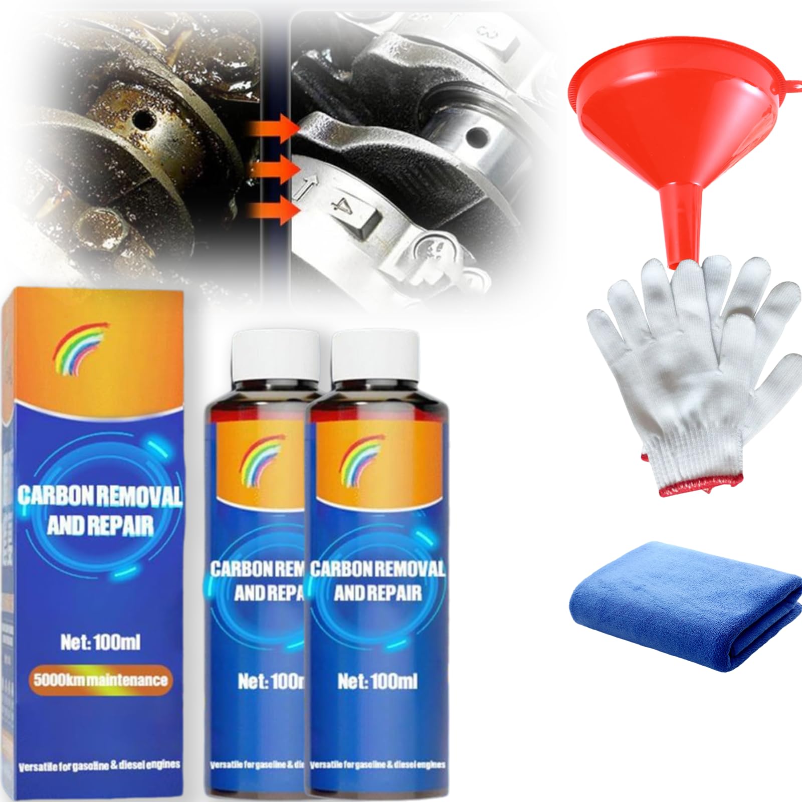 Engine Carbon Removal Repair Agent, Highly Effective Engine Anti-Wear Protectant, (2pcs)