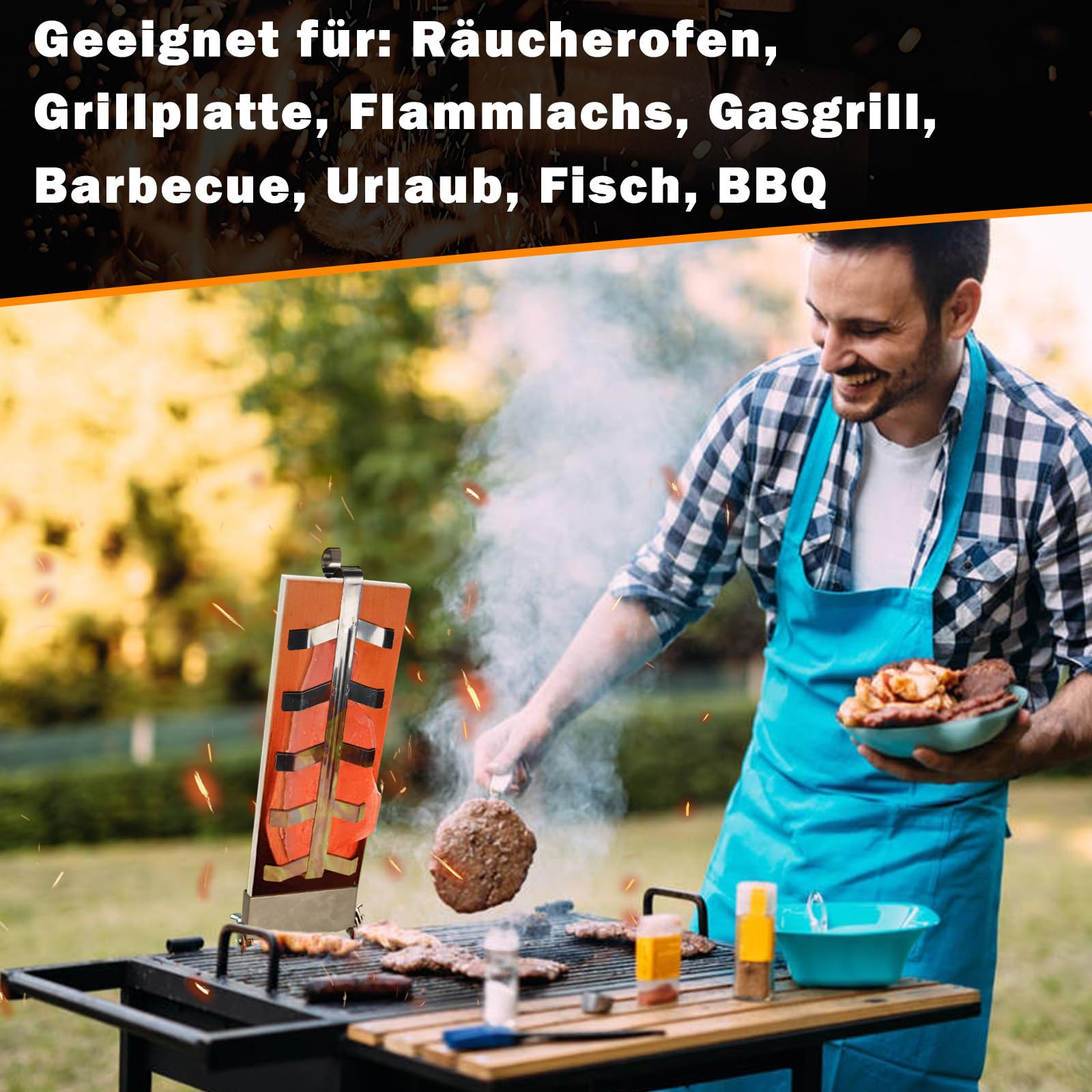 Deski do wędzenia łososia z drewna cedrowego, deski do grillowania z uchwytem ze stali nierdzewnej, 5 stopni kątowych, do paleniska, grilla, kosza paleniskowego