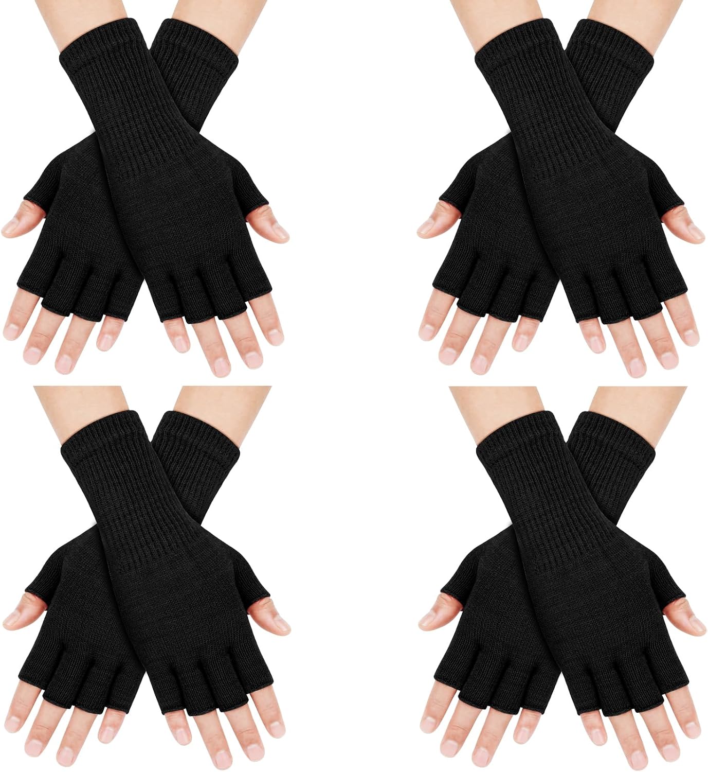 ONESING 4 Pairs Fingerless Gloves for Women - Warm Knitted Stretchy Half Finger Gloves