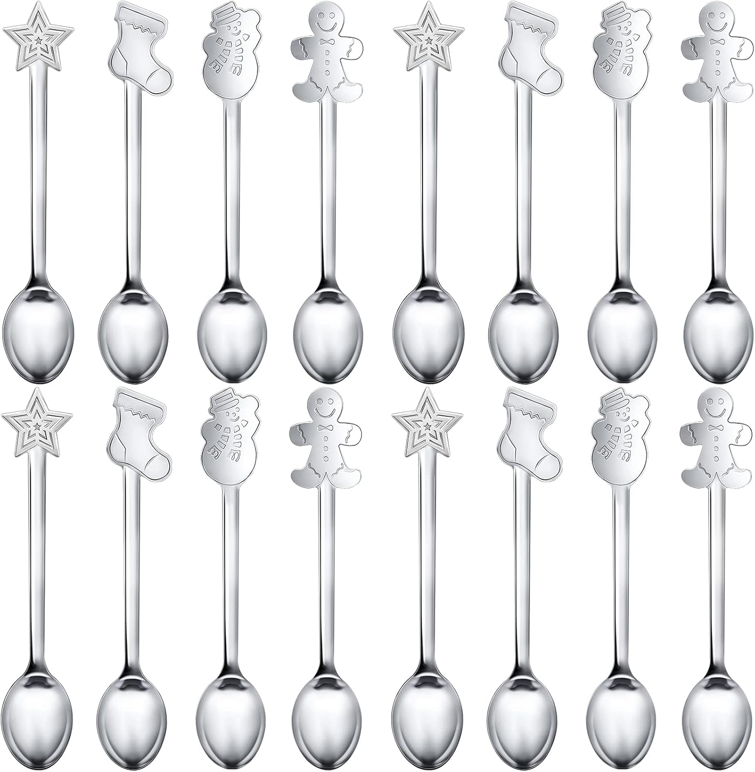 16 Pieces Christmas Spoon Set Christmas Stirring Spoon Creative Stainless Steel Coffee Spoon Tea Spoon Soup Spoon Dessert Spoon for Stirring Drink Mixing Milkshake Jam, 4 Styles (Silver) : Home & Kitchen